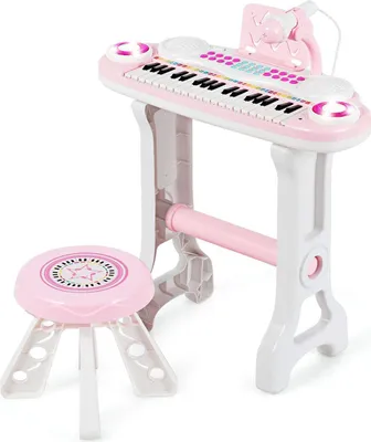 Produktbild von GOPLUS 37 Tasten Klaviertastatur, Elektronisches Kinder Keyboard mit Licht, Spielzeugklavier mit Aufnahme- und Abspiel-Funktion, Klavier für Kinder ab 18 Monate, inkl. Hocker&Mikrofon (Rosa)
