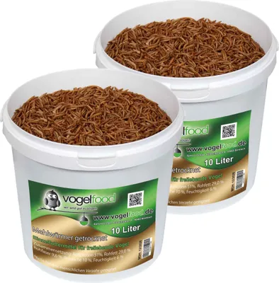 Produktbild von Mehlwürmer 2x10 L=20 L getrocknet im Eimer Wildvogelfutter Vögel Fisch Nager