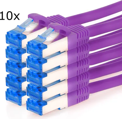 Produktbild von TPFNet 10er Pack 1m Cat.6A Patchkabel / Netzwerkkabel S/FTP 10GBit, violett