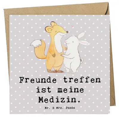Produktbild von Mr. & Mrs. Panda Glückwunschkarte Fuchs Hase Freunde treffen - Grau Pastell - Geschenk, Grußkarte, anlasskarte, Klappkarte, doppelkarte, faltkarte
