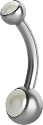 Produktbild von Karisma Double Baby Bauchnabelpiercing Edelstahl 316L mit Perlen Synthetisch (4+6mm) - Weiss - Länge 10mm