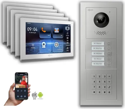 Produktbild von Goliath IP Video Türsprechanlage: 10-Zoll 5 Familienhaus, Zahlencode, Silber : 10 Zoll Weiß : Unterputzdose Monitor Farbe: 10 Zoll Weiß Montage: Unterputzdose