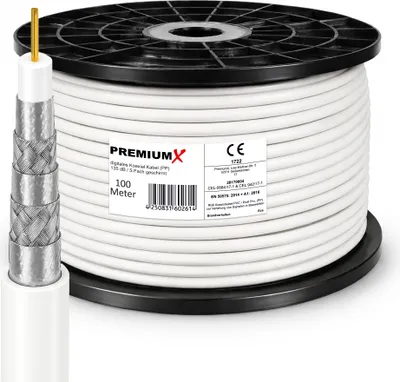 Produktbild von PremiumX 100m PROFI PRO Koaxial Kabel 135dB 5-Fach geschirmt, reines Kupfer SAT Antennenkabel