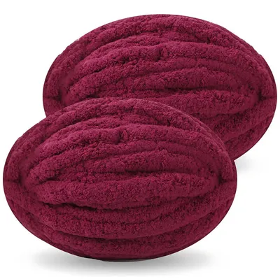 Immagine prodotto di Lana extra grossa per lavorare a maglia e all'uncinetto, 2 gomitoli da 500g, color borgogna, soffice e spessa