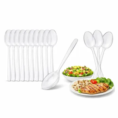 Produktbild von Löffel Mehrweg Transparent – 100 Stück – Suppenlöffel Spülmaschinengeeignet bis 125 Waschgänge – Wiederverwendbare Löffel für Gastronomie & Catering