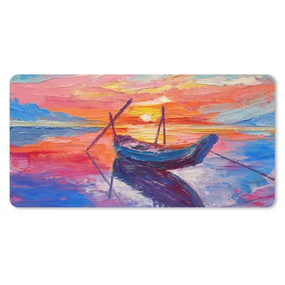 Produktbild von MuchoWow® Schreibtischunterlage Malerei - Boot - Ölfarbe - Wasser 80x40 cm - XXL Mauspad - Gaming Mauspad