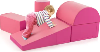 Immagine prodotto di COSTWAY 5 TLG. Blocchi da costruzione in schiuma, blocchi da costruzione giganti per giocare e arrampicarsi, blocchi da costruzione in schiuma morbida (rosa)