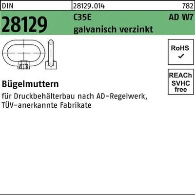 Produktbild von Reyher  Bügelmuttern DIN 28129 C35E M 16 vz, ADW 7 (1 Stück)