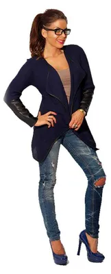 Produktbild von Damen Strickjacke mit PolyurethanÄrmel; Gr. S/M Dunkelblau