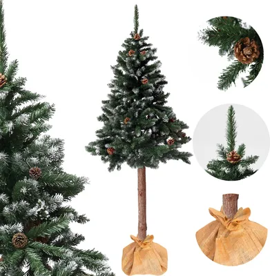 Zdjęcie produktu dla Choinka sztuczna na pniu 180 cm sosna diamentowa z szyszkami ośnieżona
