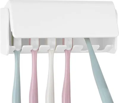 Productafbeelding van Tandborstelhouder voor aan de muur, 6 vakken, zelfklevend, voor de badkamer
