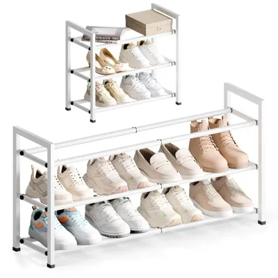Immagine prodotto di Scaffale estraibile per scarpe, 3 ripiani, regolabile, bianco