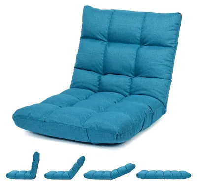 Produktbild von Gepolsterter Bodenstuhl mit verstellbarer Rückenlehne, Meditationsstuhl aus Korallenvlies, Bodensessel für Meditation und Lesen (Blau)