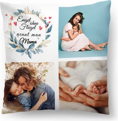 Produktbild von Personalisiertes FOTOGESCHENK (45x45 cm), Foto-Kissen mit Foto & Text, Muttertag, Geburtstag (mit Füllung), Engel Mama [091]