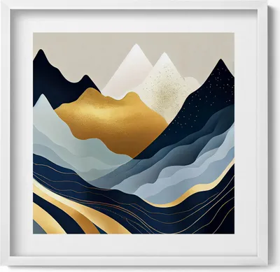 Produktbild von Abstrakte Berge– Wandbild mit Rahmen – Gerahmtes Bild  – Wanddekoration – 50x50 cm –  Weiß Rahmen
