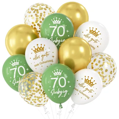 30 grün-goldene Luftballons zum 70. Geburtstag, 30 Stück