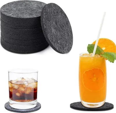 Image de set de 20 dessous de verre en feutre Rond pour verres, tasses, bars - Gris foncé