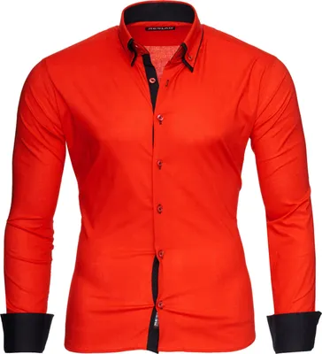 Produktbild von Reslad Herren Langarm Hemd Alabama RS-7050 Rot-Schwarz 2XL