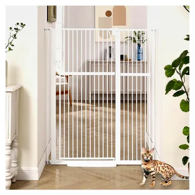 Produktbild von 142 cm hohes Türschutzgitter ohne Bohren – Druckmontiertes Hundegitter & Türgitter für Katzen, Treppengitter für Türrahmen und Innenbereiche, 95–105 cm breit, Weiß