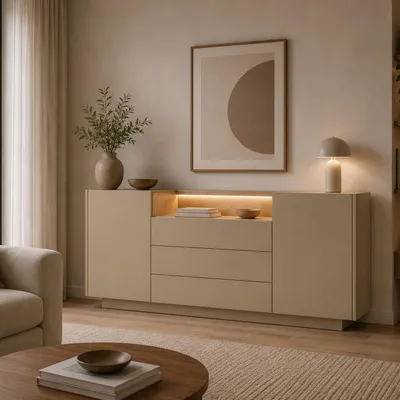 Produktbild von Haleli - Sideboard, 176x40x83h cm Hellbraun, 3 Schubladen