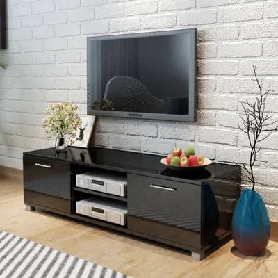 Produktbild von vidaXL Szafka pod telewizor czarny wysoki połysk 120×40,3×34,7 cm