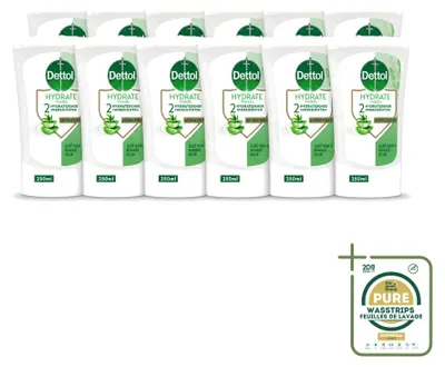 Produktbild von 12 x Dettol Hydrate Wasgel-Nachfüller - Aloë Vera & Bambus - 250 ml - Vorratspackung - 12 Stücke