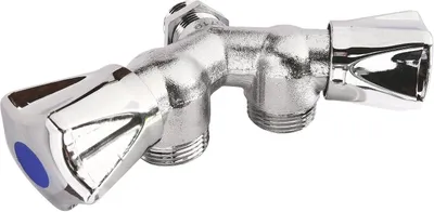 Productafbeelding van Y-vormige kraan (voor 2 wasmachines) verchroomd - Dubbel - Inlaat 15 x 21 (1-2 inch) - Uitlaat 20 x 27 (3-4 inch)