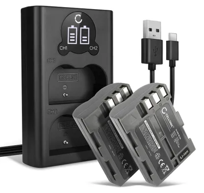 Produktbild von CELLONIC 2x Akku für Kamera Kompatibel mit Nikon D700, D90, D200, EN-EL3e - (2000mAh, 7.4V) + Dual Ladegerät