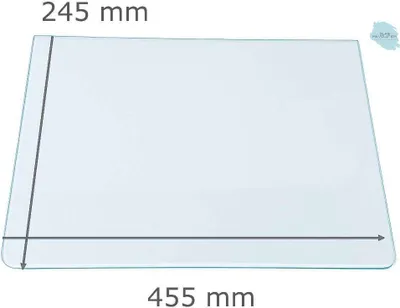 Produktbild von Kühlschrank Einlegeboden - Klarglas 4 mm - 2 abgerundete Ecken - 455 mm x 245 mm - (89,96 EUR / qm - Mindestbfl. 0,25 qm - Kantenb. 5,35 EUR / lfm - Eckenb. 1,00 EUR / Stck. )