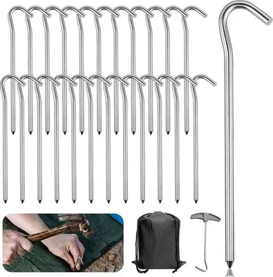 Zdjęcie produktu dla Srebrne aluminiowe śledzie do namiotu o długości 18 cm z linką odblaskową