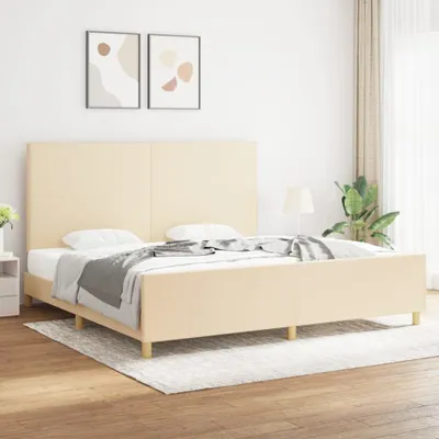 Produktbild von [Home] Bettgestell mit Kopfteil Creme 200x200 cm Stoff , Neue Mode 2024 im häuslichen Leben