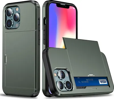 Produktbild von Mobigear Card iPhone 13 Mini Hülle Hardcase Backcover Stoßfest mit Kartenhalter - Grün