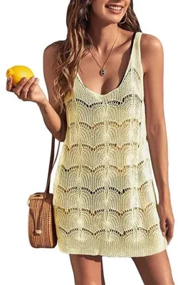 Sexy Strandkleid - Boho Kleid - Durchsichtiges Mesh - Kurzes Jersey Kleid - 100% Polyacryl, Atmungsaktives Material