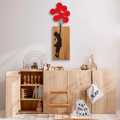 Image de Wallity, Banksy - 17, Décoration murale, noyer, métal, 70 x 62 cm