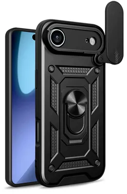 Image de Hybrid Armor Camshield Case pour Iphone 17 Air Armoured avec stand et Camera Cover - Noir