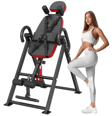 Produktbild von VEVOR Inversionstisch, 300 lbs Tragfähigkeit, Schwerlast-Inversionstisch, Decompression Rückenstrecker Maschine, Krafttrainingsgerät mit Kopfstütze, Knöchelverschluss, verstellbare Schutzgurt, Orange/Schwarz, Rot und Schwarz