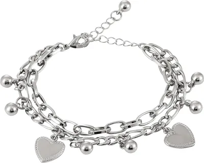 Produktbild von Damen-Armband mit hohler Kette und Herzanhänger, doppellagiger Karabinerverschluss, Titanstahlperle, verstellbare Länge, galvanisierter Handgelenkschmuck