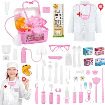 Produktbild von Arzt-Set für Kinder – Spielzeug-Medizinset – Rollenspielzeug – Lernspielzeug – Realistische Geräusche – 62-teilig – Rosa