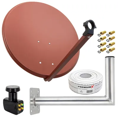 Produktbild von PremiumX SAT Anlage 80cm Antenne Quad LNB 50m Kabel Wandhalter 45cm