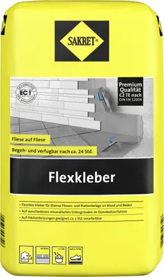 Produktbild von SAKRET Flexkleber emissionsarm für Fliesen, Feinsteinzeug innen & außen 20 kg