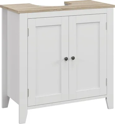 Produktbild von kleankin Unterschrank, Waschbeckenschrank mit Fuß, niedriger Schrank mit 2 Türen und verstellbarem Regal, moderner Stil, 60 x 30 x 60 cm, Weiß