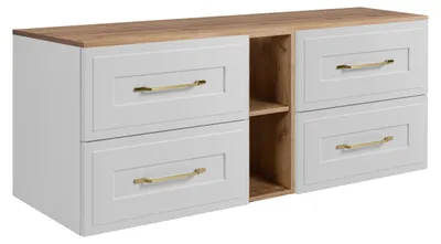 Produktbild von Badezimmer-Unterschrank-Set, Weiß / Eiche Craft, 180 (2 x 60 + 20) x 46 x 58 cm, 3 Grifffarben zur Auswahl