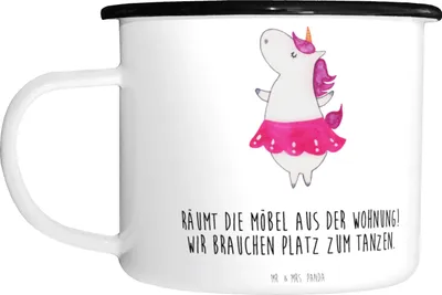 Produktbild von Mr. & Mrs. Panda XL Emaille Tasse Einhorn Ballerina - Weiß - Geschenk, Deko, Wohnung, Pott, Tanzen, Geburtstag, Große, Metallbecher, Haferl, Einhörner, Teetasse