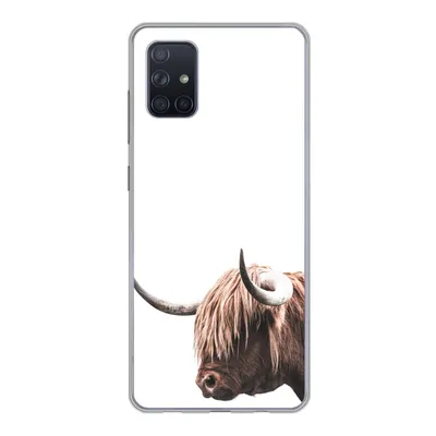 Produktbild von MuchoWow® Handyhülle Schutzhülle Hülle für Samsung Galaxy A71 Schottischer Highlander - Kopf - Weiß Silikon Softcase Handy Hülle - Kartenbesitzer