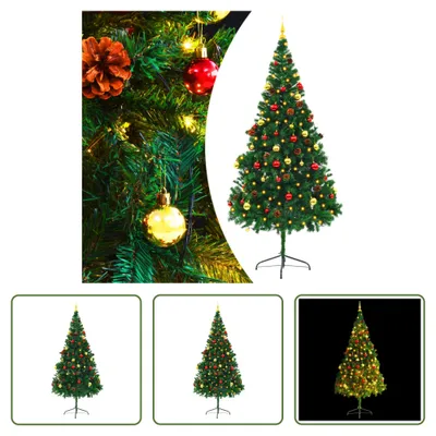 Obrázek produktu pro The Living Store Umělý vánoční stromek se světýlky a ozdobami zelený 210 cm