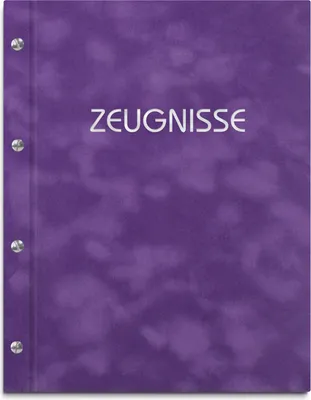 Produktbild von Zeugnismappe im lilafarbenen Samteinband mit hochwertigem Prägedruck in silber – handgefertigte Mappe für Zeugnisse inkl. 12 Sichthüllen