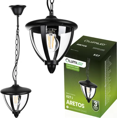 Produktbild von LUMILED závesné svetlo vintage vonkajšie závesné svietidlo 230V svietidlo s reťazou výškovo nastaviteľné čierne hliníkové plastové závesné svietidlo retro pre všetky žiarovky E27 ideálne na záhradnú terasu