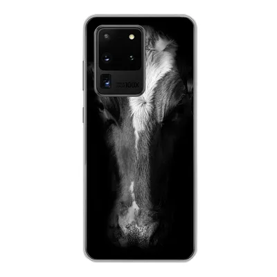 Produktbild von MuchoWow® Handyhülle Schutzhülle Hülle für Samsung Galaxy S20 Ultra Kuh Porträt auf schwarzem Hintergrund in schwarz und weiß Silikon Softcase Handy Hülle - Karteninhaber