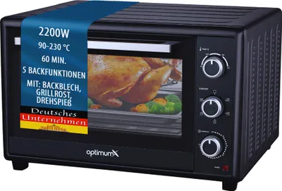 Produktbild von OptimumX Minibackofen 60 Liter XXL mit Umluft, 2200W, Drehspieß, Anthrazit