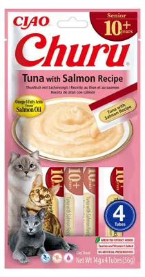 Obrázek produktu pro Inaba Cat Churu Senior Tuna With Salmon 4x14g (56g) Krémová pochoutka pro starší kočky Pasta z tuňáka a lososa